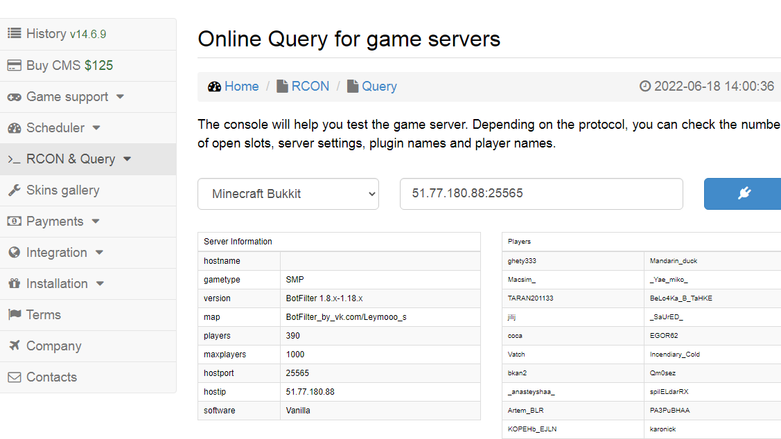 Online Query for game servers